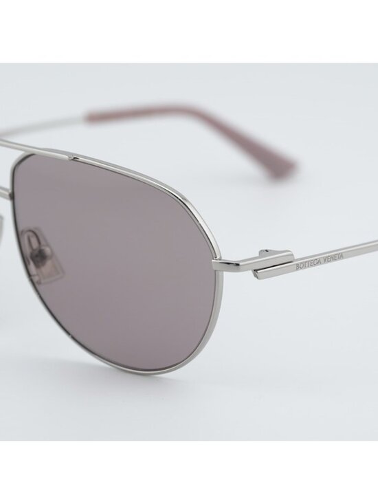 Bottega Veneta BV1302S 004 Unisex Sunglasses Silver Aviator Frame, Violet Lenses main image 5